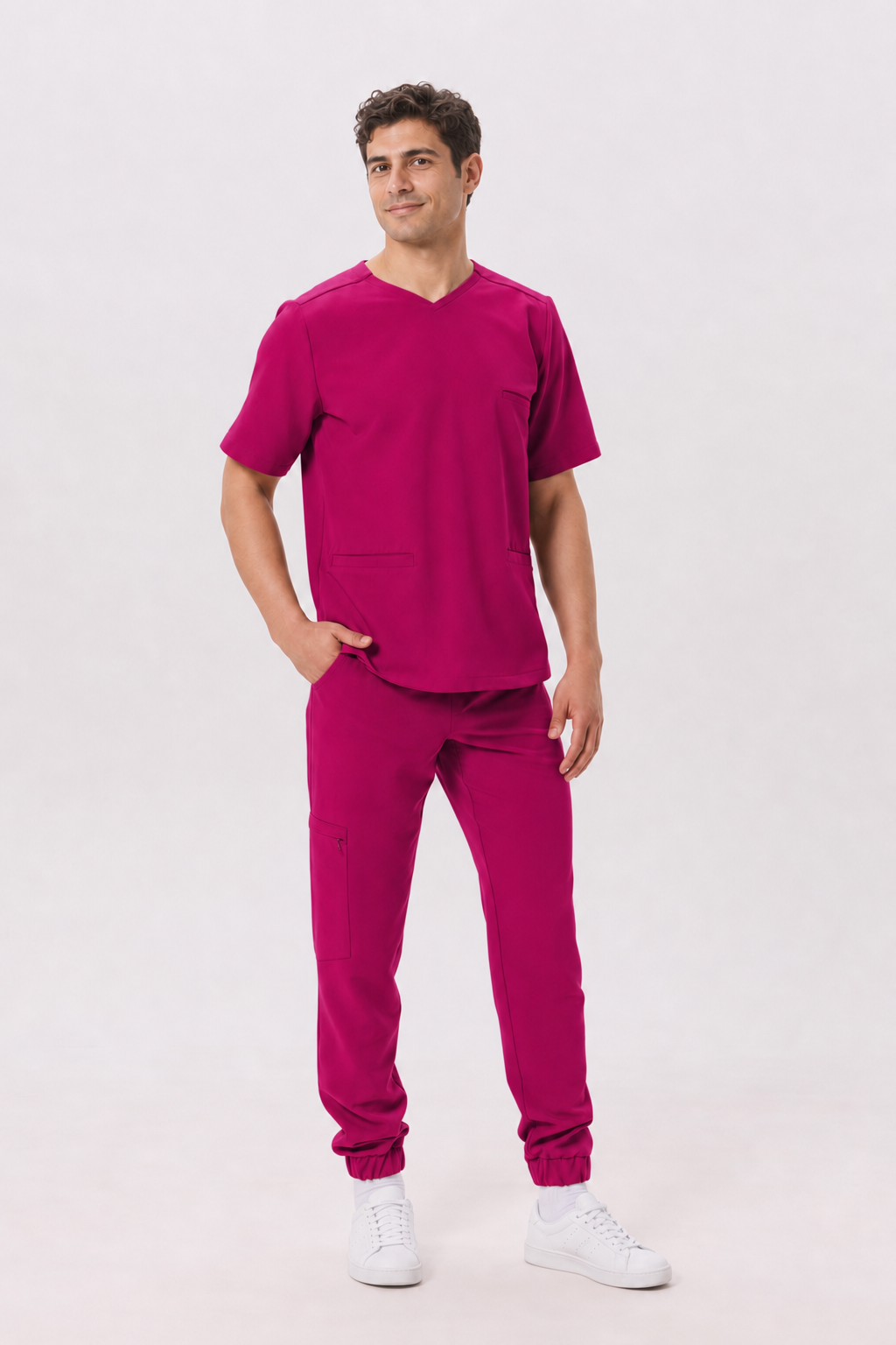 Pantalon médical homme jogger Leo, couleur amarante, devant