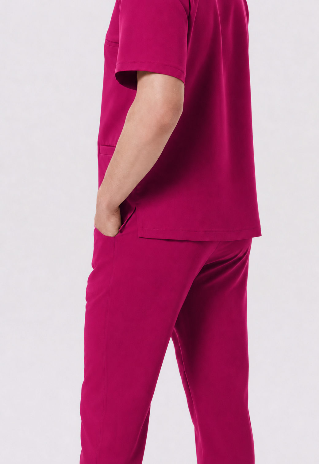 Pantalon médical homme jogger Leo, couleur amarante, profil