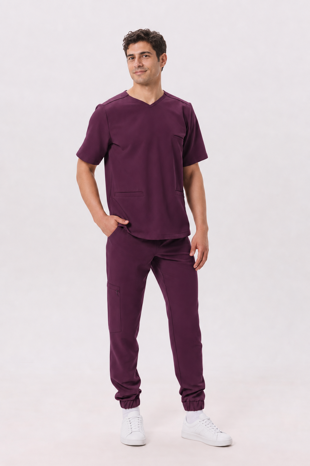 Pantalon médical homme jogger Leo, couleur aubergine, devant