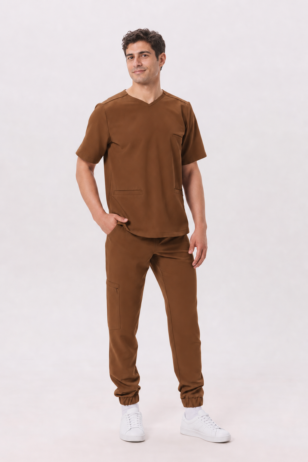 Pantalon médical homme jogger Leo, couleur chocolat, devant