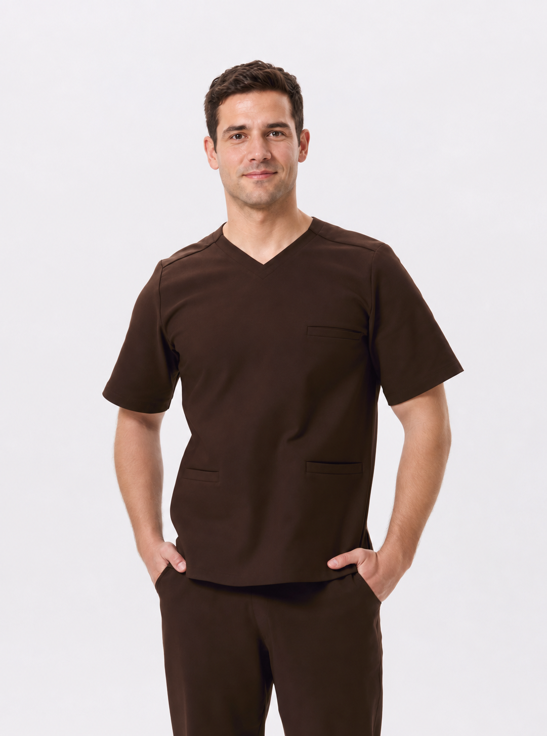 Tunique médicale homme en coton Max, couleur chocolat noir, devant