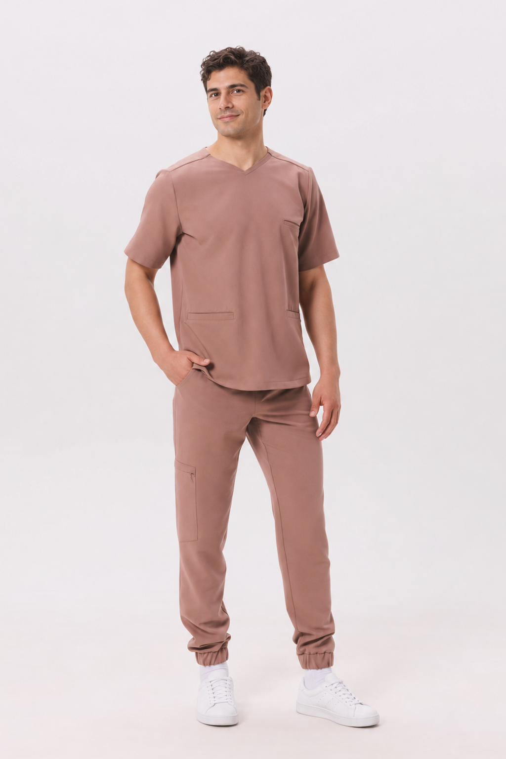 Tunique médicale homme à poches Nico, couleur amande, devant