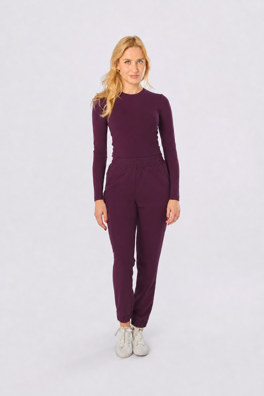 Sous-pull médical femme manches longues Lena, couleur aubergine, devant
