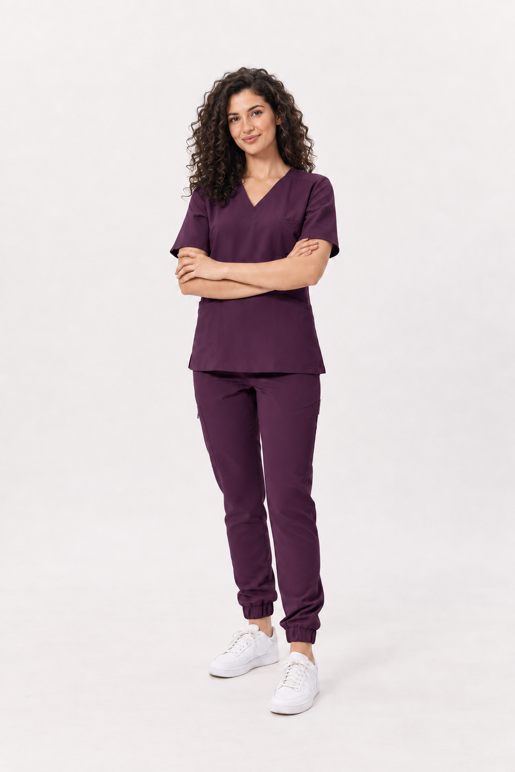 Pantalon médical femme jogger Luna, couleur aubergine, devant