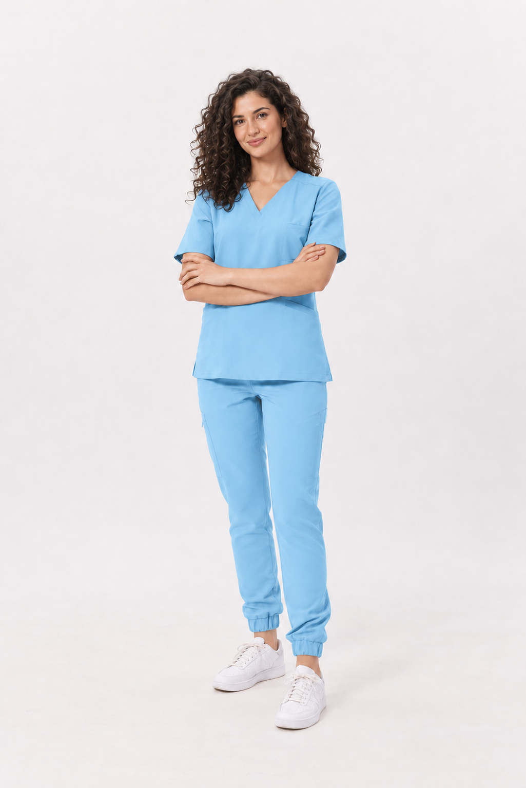 Pantalon médical femme jogger Luna, couleur bleu ciel, devant