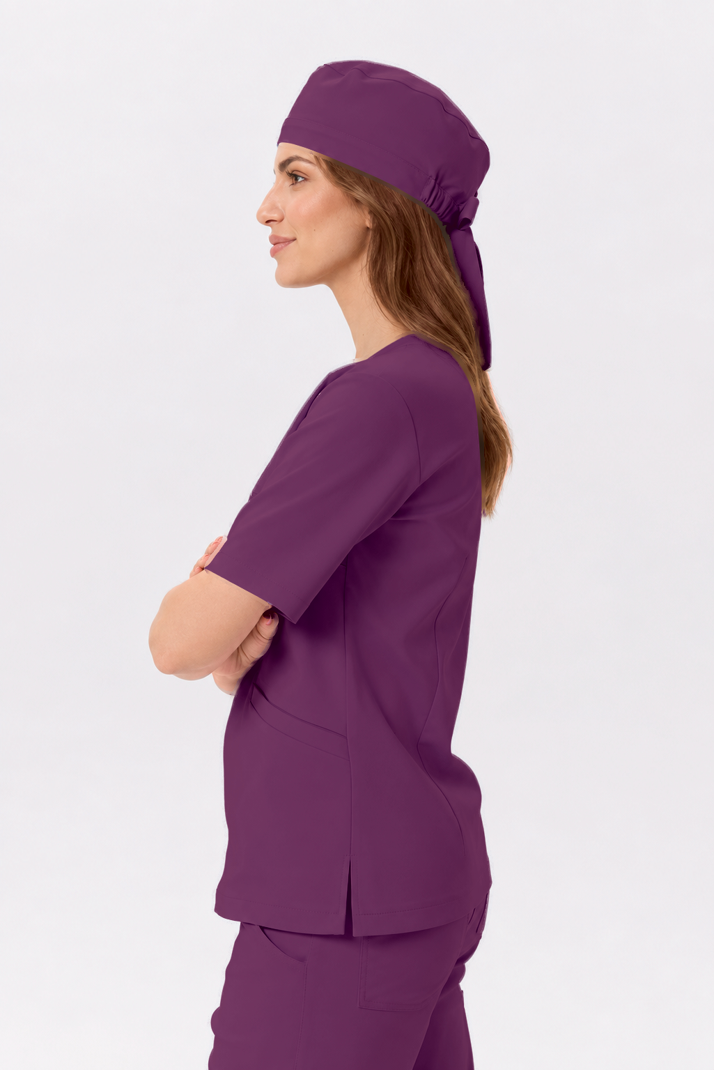 Pantalon médical femme jogger Sara, couleur prune, profil