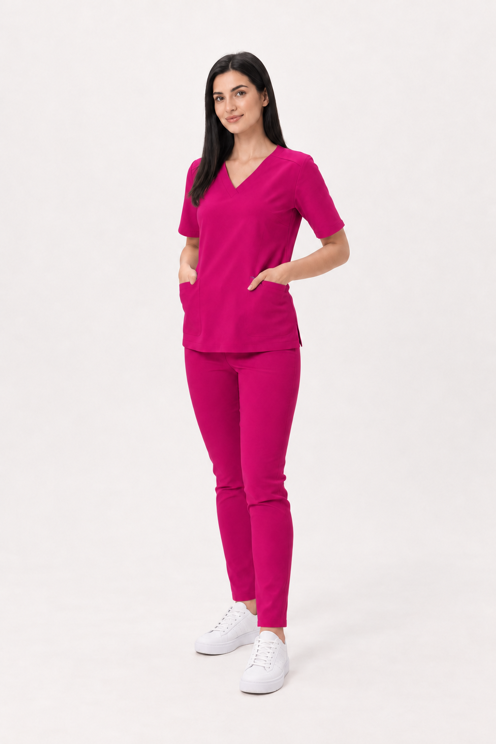 Pantalon médical femme skinny Ella, couleur amarante, devant