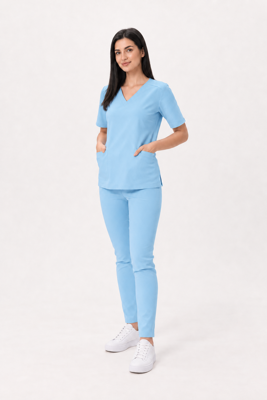 Pantalon médical femme skinny Ella, couleur bleu ciel, devant