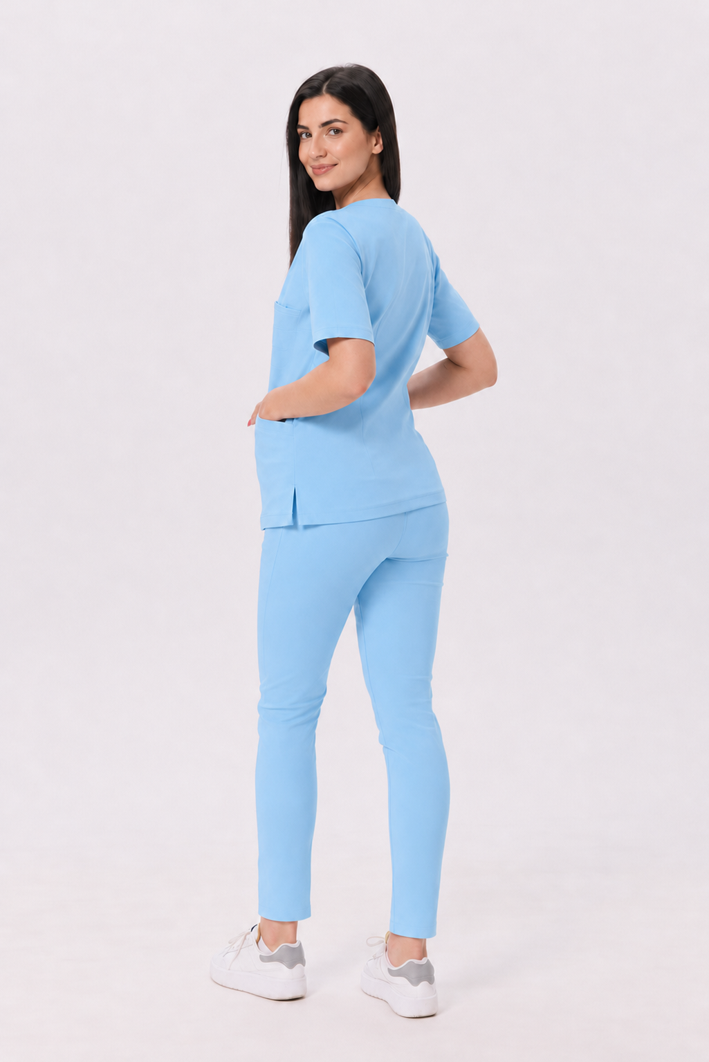 Pantalon médical femme skinny Ella, couleur bleu ciel, dos