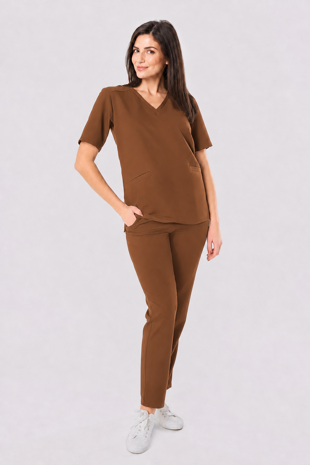 Pantalon médical femme droit Zara, couleur chocolat, devant