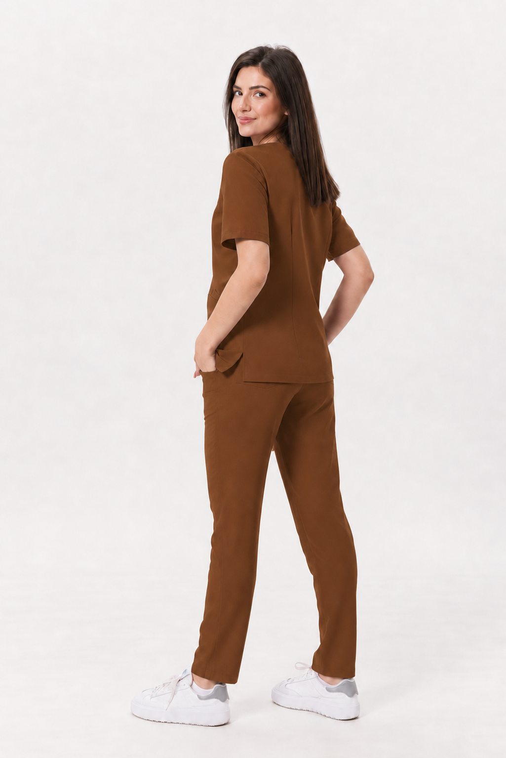 Pantalon médical femme droit Zara, couleur chocolat, dos