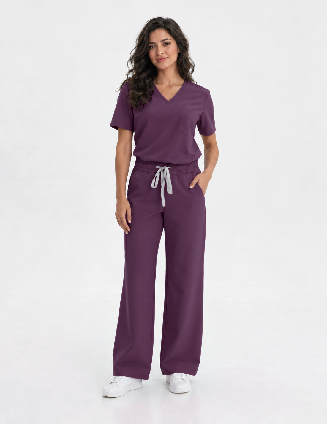 Tunique médicale femme col V Aura, couleur aubergine, devant