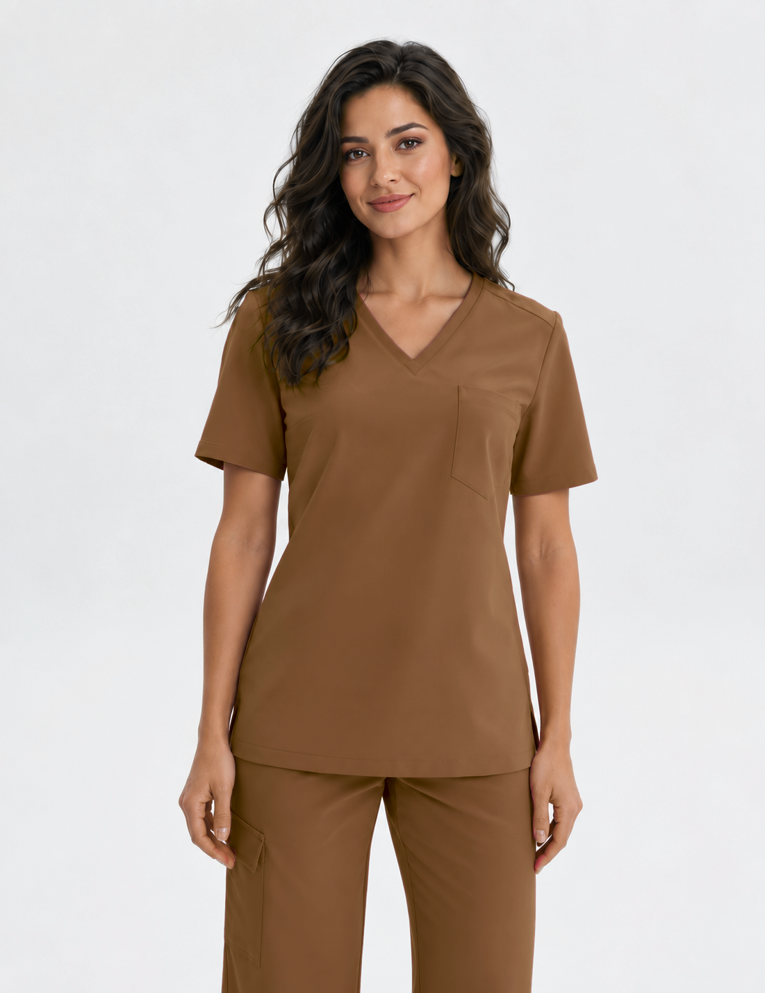 Tunique médicale femme col V Aura, couleur chocolat, devant