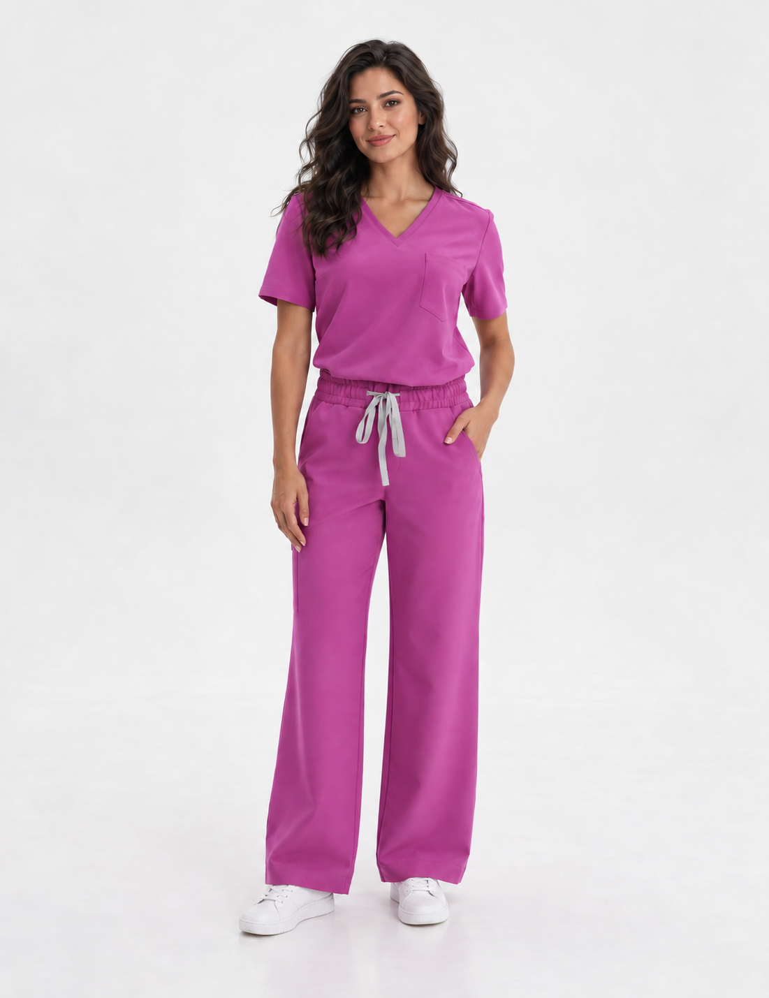 Tunique médicale femme col V Aura, couleur amarante, devant