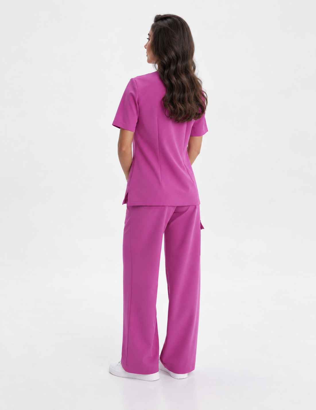 Tunique médicale femme col V Aura, couleur amarante, dos