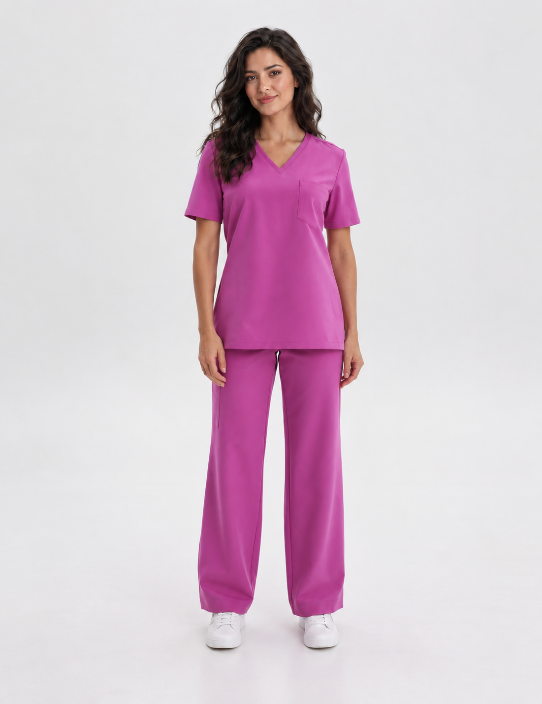 Tunique médicale femme col V Aura, couleur amarante, devant
