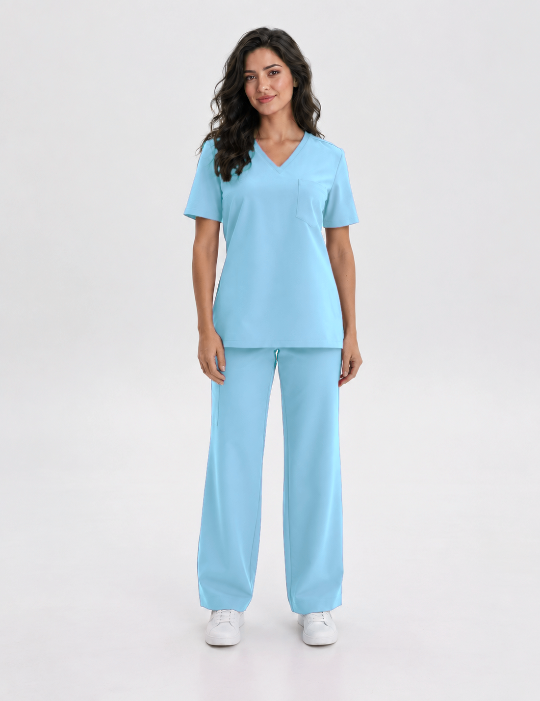 Tunique médicale femme col V Aura, couleur bleu ciel, devant
