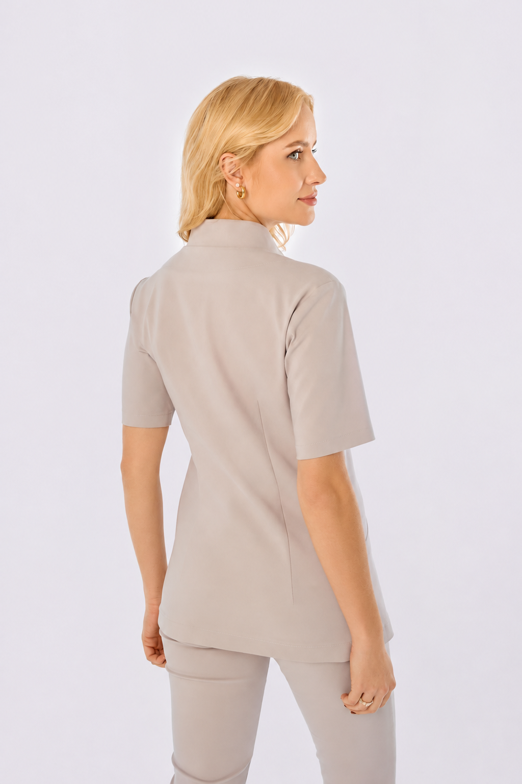 Tunique longue femme à pressions Noel, couleur beige, dos
