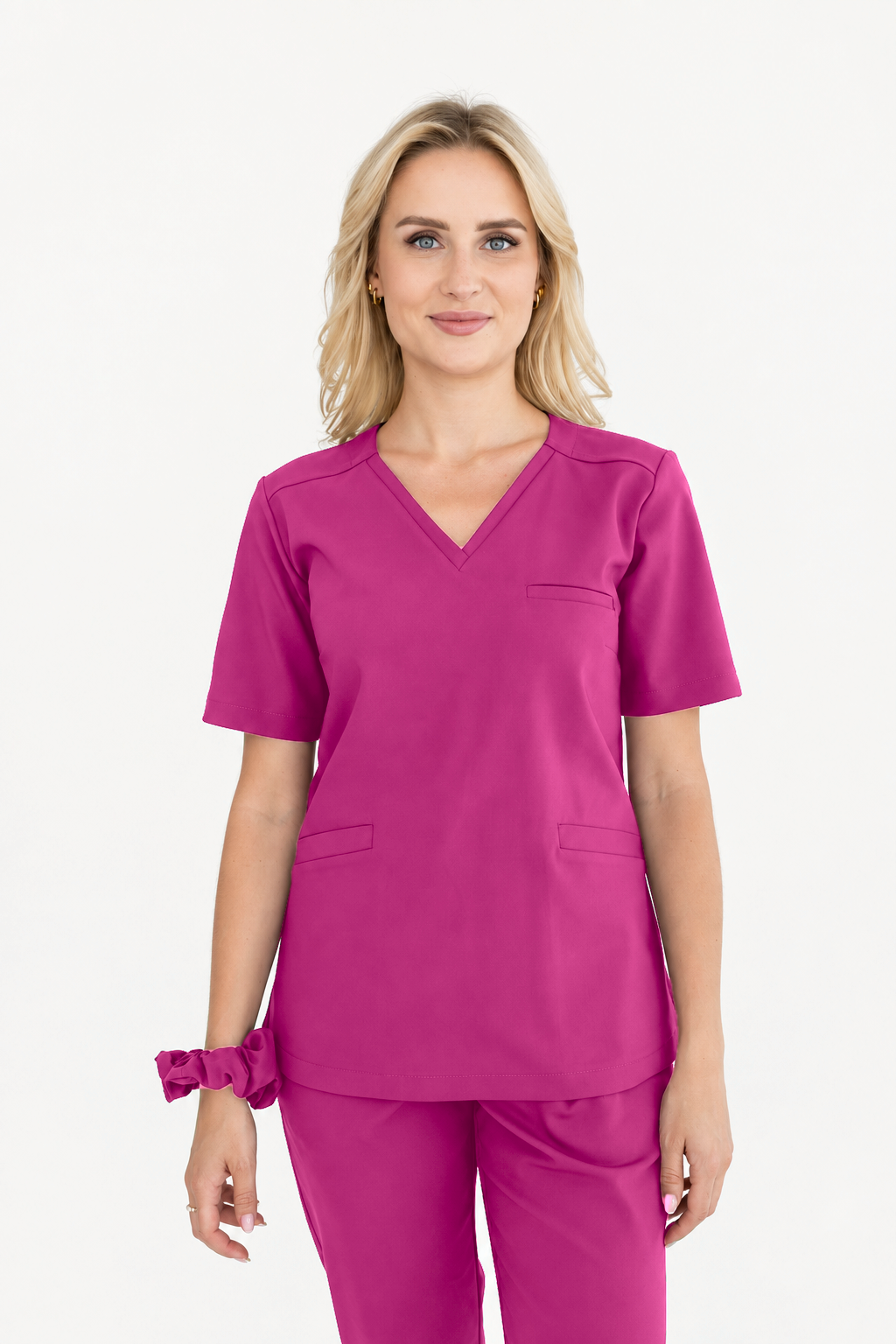 Tunique médicale femme col V Vera, couleur amarante, devant