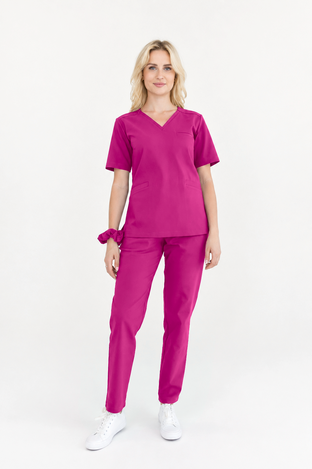 Tunique médicale femme col V Vera, couleur amarante, devant