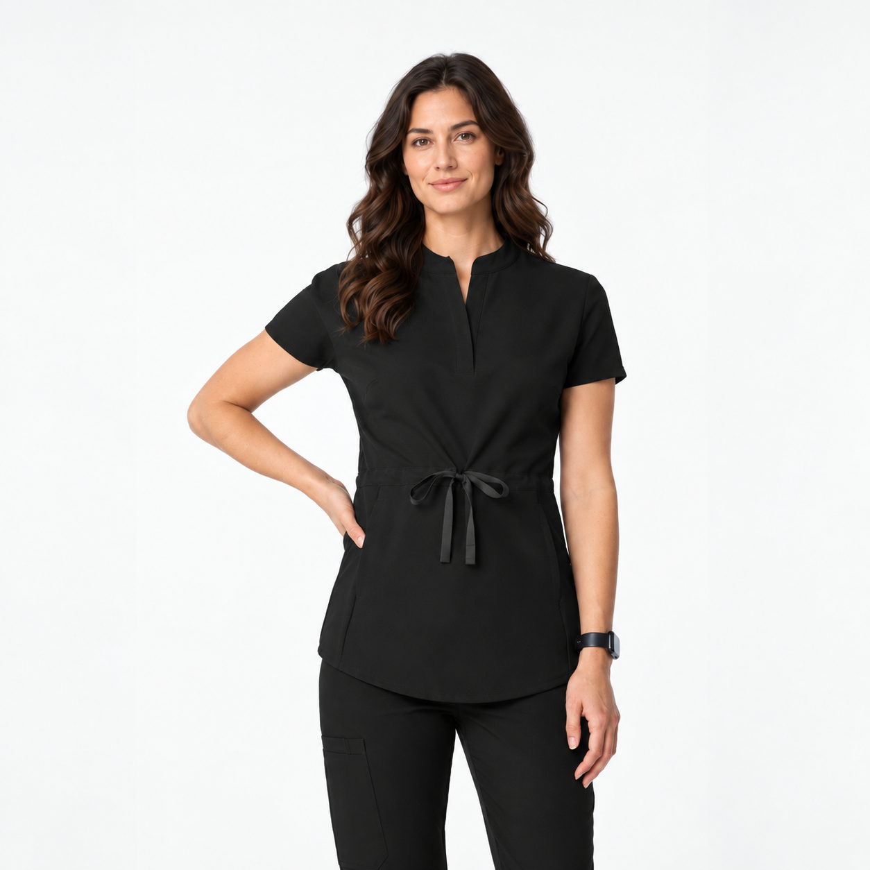 Tunique médicale femme col mao Zoja, couleur noir, devant