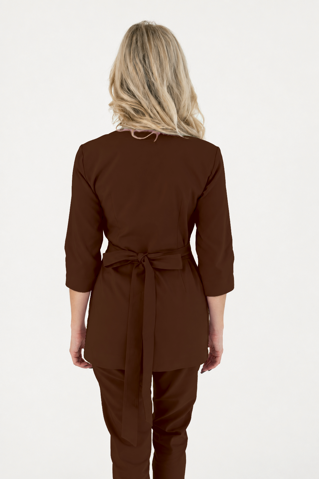 Tunique longue femme cache-cœur Ana, couleur chocolat noir, dos