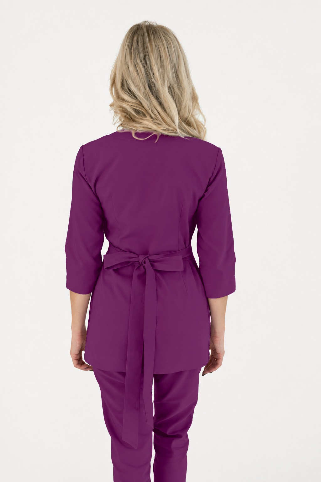 Tunique longue femme cache-cœur Ana, couleur prune, dos