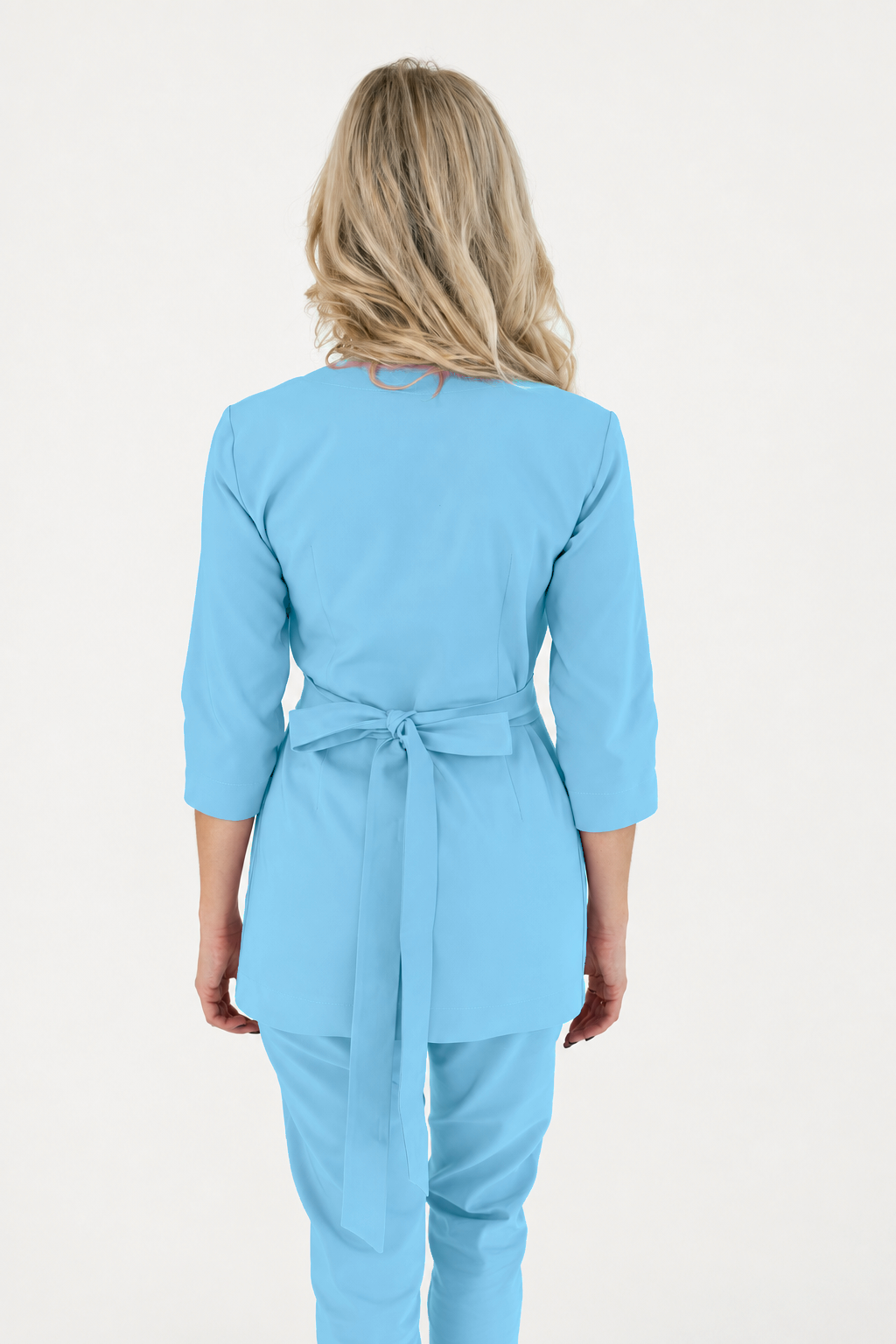 Tunique longue femme cache-cœur Ana, couleur bleu ciel, dos