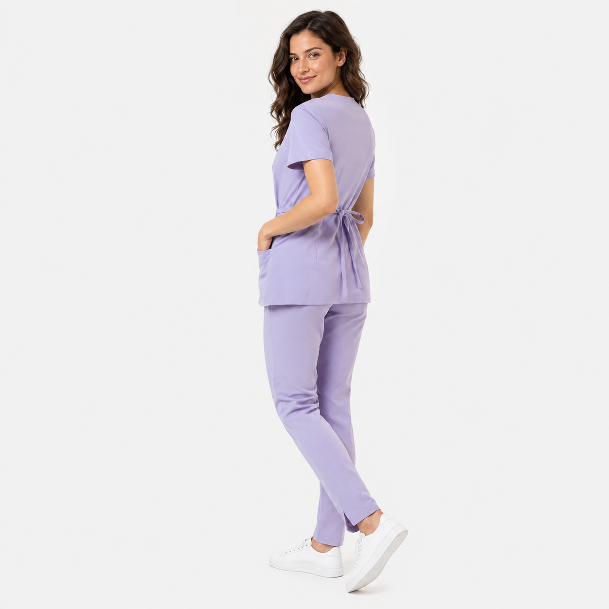 Tunique longue femme cache-cœur Nela, couleur lilas, dos