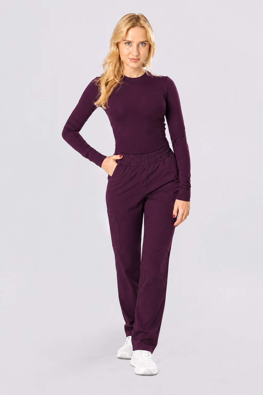 Sous-pull médical femme manches longues Lena, couleur aubergine, devant