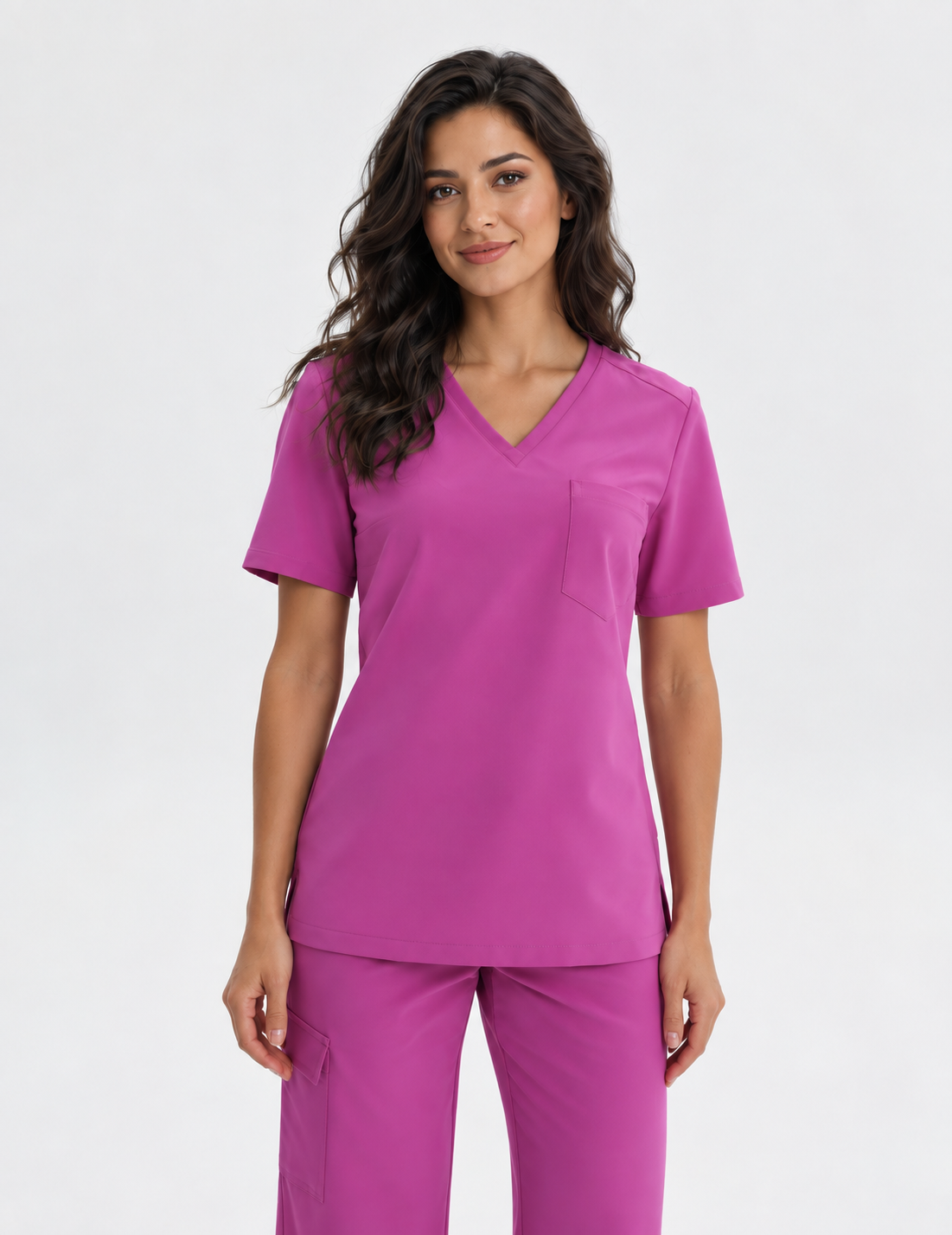 Tunique médicale femme col V Aura, couleur amarante, devant